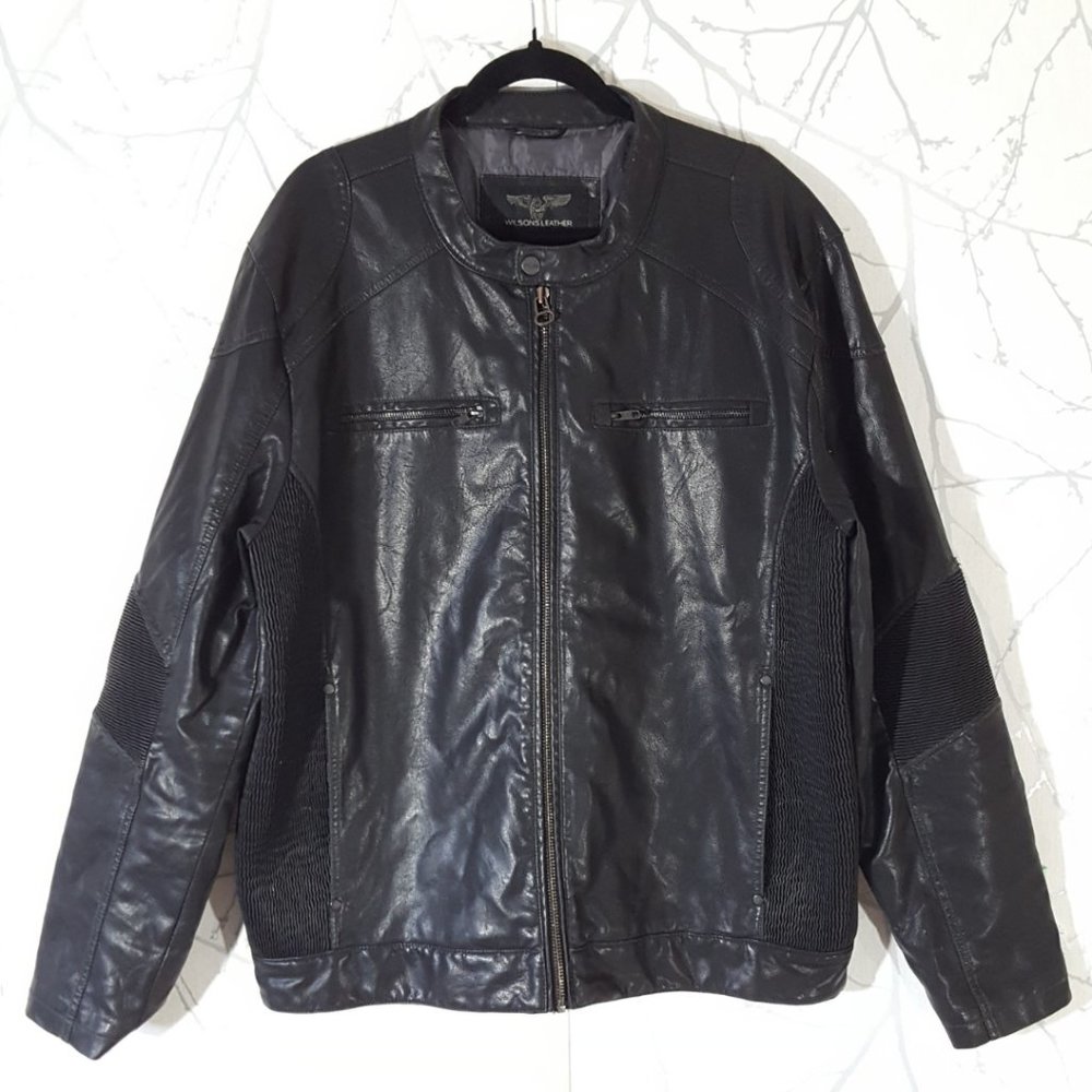 Wilsons Leather Black Faux Leather Full Zip Moto Jacket